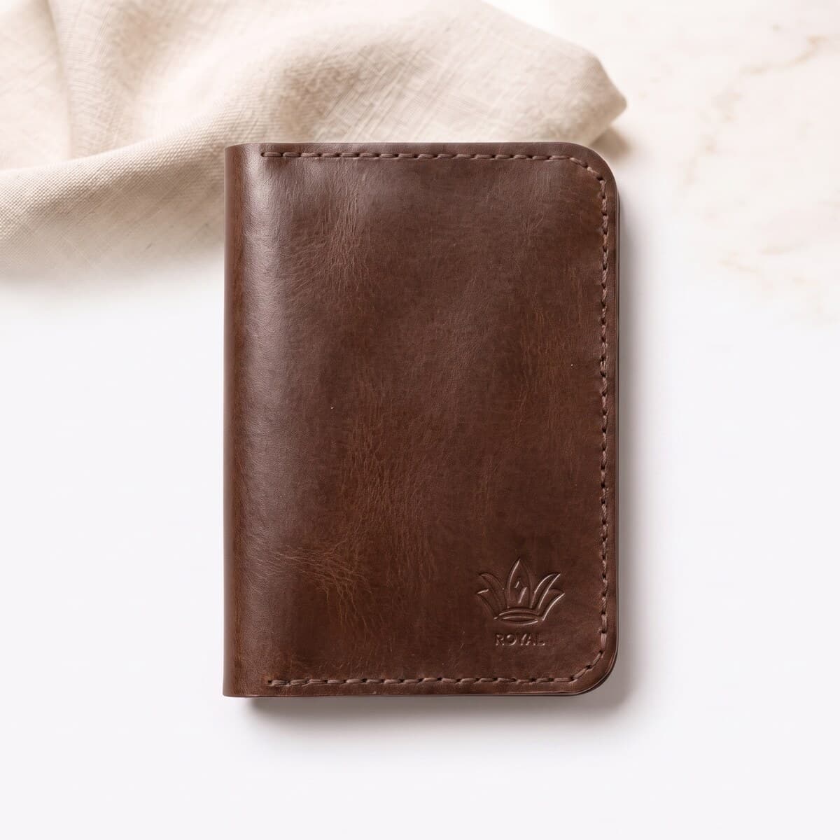ROYAL Hand Made Passport Cover β Chocolate β front view