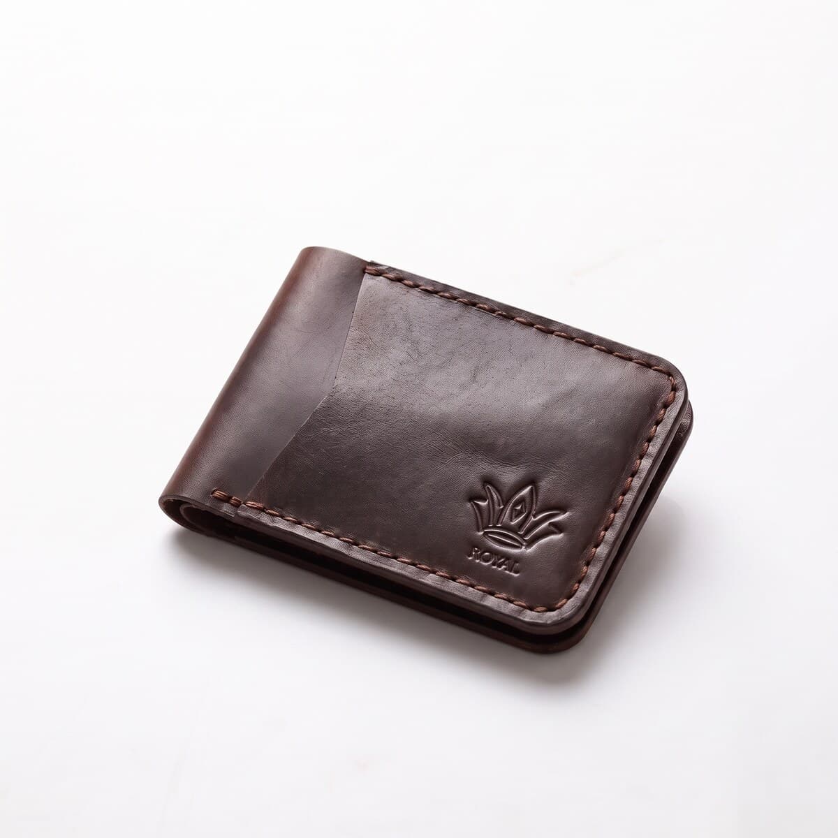 ROYAL Hand Stitch Front Pocket Wallet β Brown β front view